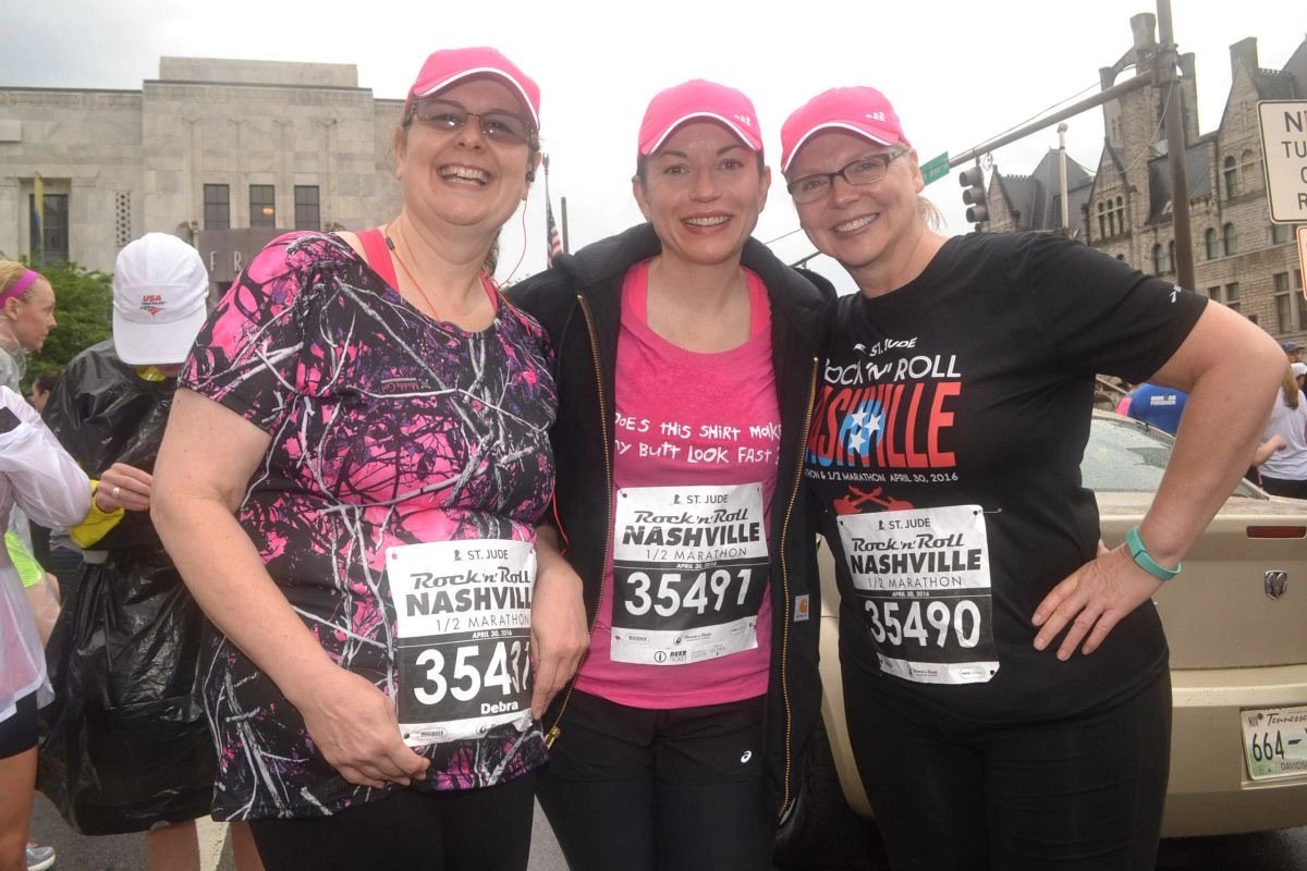 Lorna Lewis and two friends at the Rock n Roll Nashville half marathon